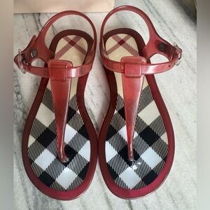 Burberry Red Checkered Kids T-strap jelly Sandals EU 29 US 11-12